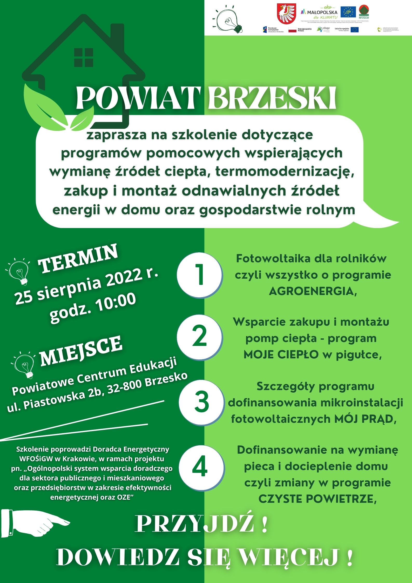 Plakat - zaproszenie na szkolenie dla mieszkańców Plakat - zaproszenie na szkolenie dla mieszkańców