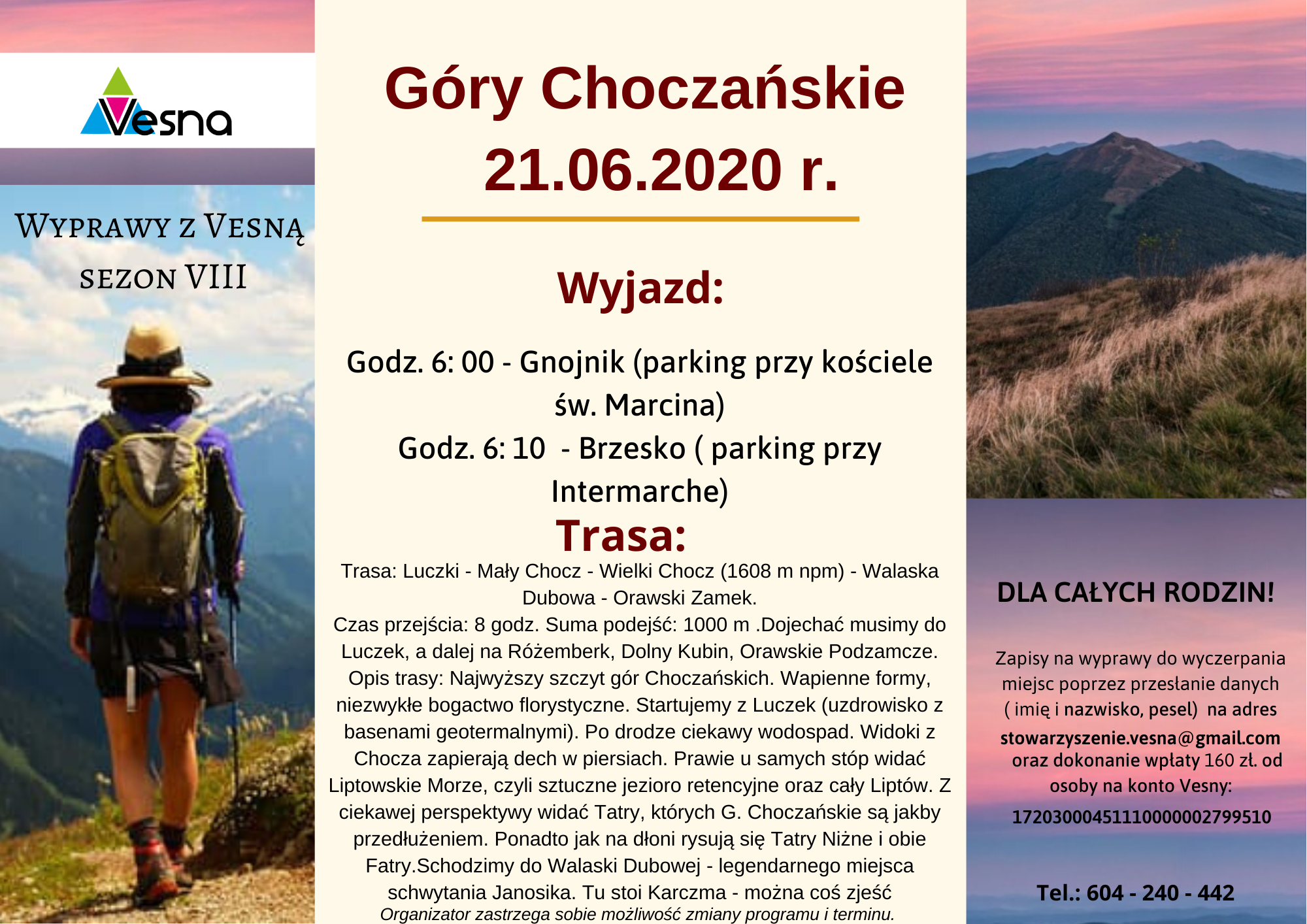 Wyjazd 21.06.2020 do Góry Choczańskiej Plakat dot. wyprawy z wesną
