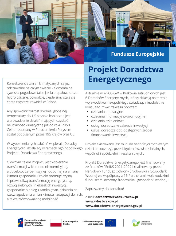 Plakat dotyczący Projektu Doradztwa Energetycznego