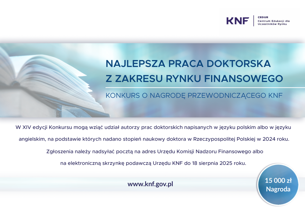 Konkurs o nagrodę Przewodniczącego Komisji Nadzoru Finansowego - plakat informacyjny