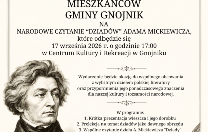 Narodowe Czytanie „Dziadów” Adama Mickiewicza - plakat Narodowe Czytanie „Dziadów” Adama Mickiewicza - plakat