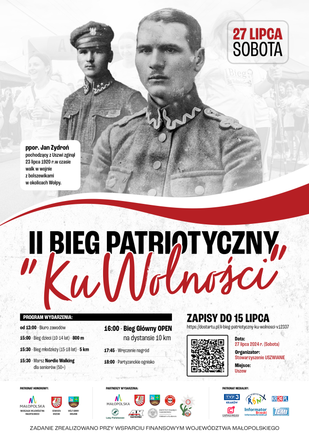 Plakat wydarzenia: Trwają zapisy do udziału w II Biegu Patriotycznym „Ku Wolności” 