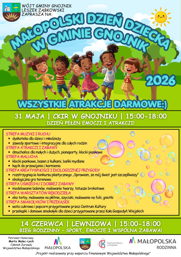 Plakat wydarzenia: Małopolski Dzień Dziecka w Gminie Gnojnik